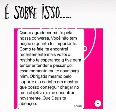Mensagem de uma mãe agradecendo pela conversa e pelo apoio no pós-parto