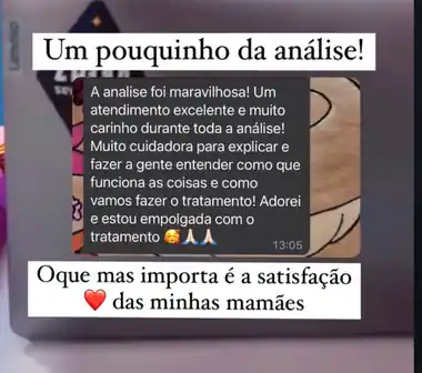 Mensagem de uma mãe contando como foi a análise com a Dra. Tábata